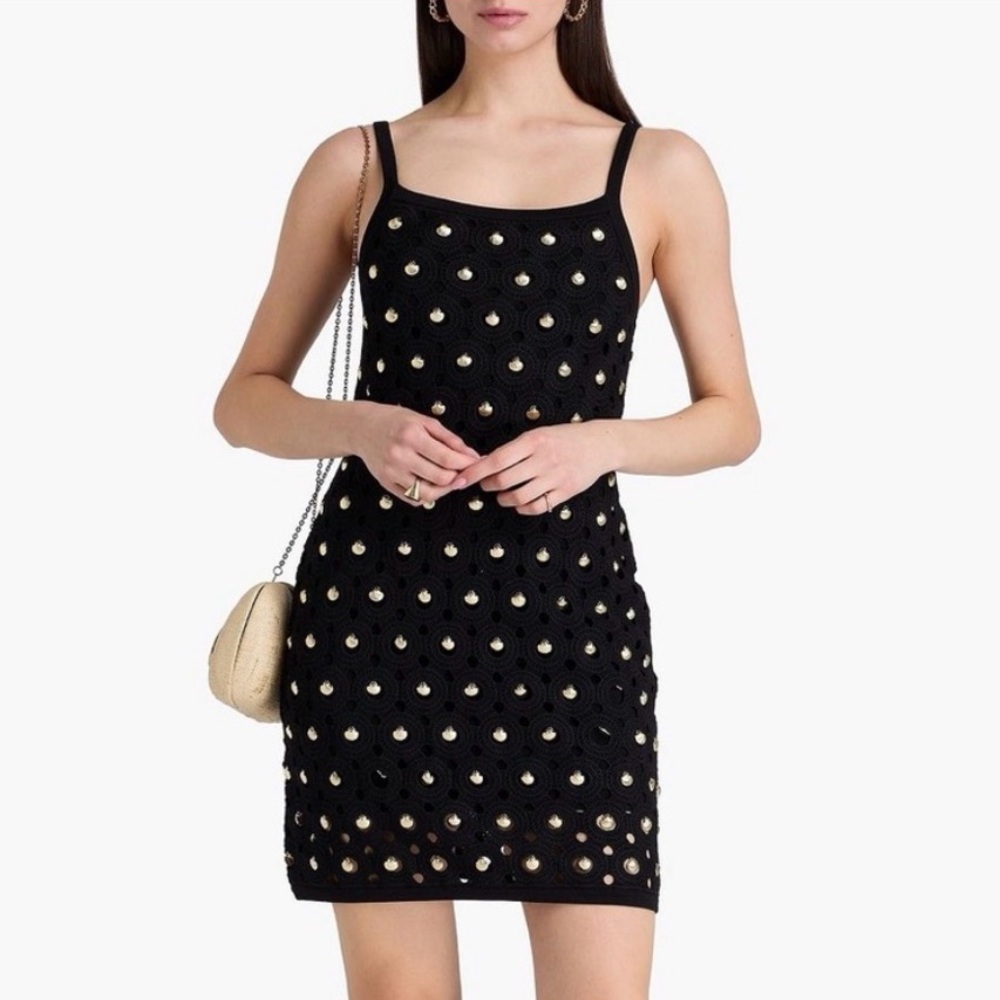 SANDRO Embellished macramé black mini dress size 36